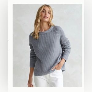 Jenni Kayne XS Cashmere Fisherman Sweater Dusty Blue